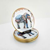 Glore Elephant Altın Yaldızlı Cam Pasta Tabağı Takımı