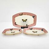 Glore Butterfly Effect Altın Yaldızlı Pembe Kayık Tabak
