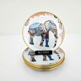 Glore Elephant Altın Yaldızlı Cam Servis Tabağı Takımı