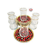 GLORE NİHAVENT ÇAY SETİ 6LI LEOPAR KIRMIZI