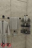 Yapışkanlı Siyah 3 Katlı Banyo Köşe Rafı EK03, Lotus Kağıtlık, Uzun Havluluk, Lüx Bornoz Askılık
