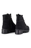 Kadın Siyah Nubuk Bağcıklı, Fermuarlı Postal Bot – Kalın Tabanlı Günlük Kışlık Bot