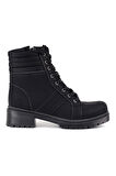 Kadın Siyah Nubuk Bağcıklı, Fermuarlı Postal Bot – Kalın Tabanlı Günlük Kışlık Bot