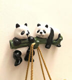 Dekoratif Ikili Modern Duvar Askılık Bambu Üstünde Panda Dekor