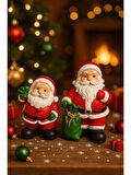 Dekoratif İkili Noel Baba Biblosu Noel Dekorasyon Figürü Hediyelik Yeni Yıl Süsü