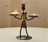 Kadın Figürlü Metal Ferforje Tealight Mumluk Ev Dekoru Süs