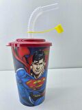 Superman-1 Akordion Pipetli Kapaklı Meşrubat Bardağı 400 ML - 3 nolu desen