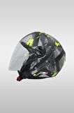 Sway 715 Poison Black Grey Yellow Yarım Motosiklet Kaskı