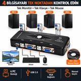 Luve Store 4 Port USB KVM Switch 4 Bilgisayar Tek Monitör Klavye Mouse Paylaşım Anahtarı USB 2.0 Hub