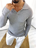 Kazak Slim Fit Polo Yaka Fitilli Yumuşak Dokulu Tüylenmez Sweatshirt
