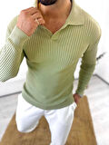 Kazak Slim Fit Polo Yaka Fitilli Yumuşak Dokulu Tüylenmez Sweatshirt