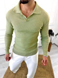 Kazak Slim Fit Polo Yaka Fitilli Yumuşak Dokulu Tüylenmez Sweatshirt