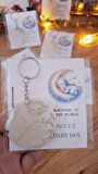 SWEET BABY UYUYAN BEBEK  KARTLI MAVİ ANAHTARLIK   BABYSHOWER DOĞUM GÜNÜ HEDİYELİKLERİ  10 ADE