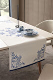 Swita Home Blue Dreams Premium Serisi Duck Keten Runner Leke Tutmaz 45x140