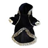 Leopard Black Kapşonlu Sweat Elbise by Kemique Köpek Kazağı 