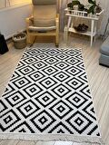 Çift Taraflı Kilim Modern Desenli Siyah Beyaz Kilim 