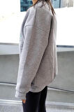 Gri Oversize Kadın Sweatshirt Seattle Nakışlı Üç Iplik