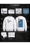 Mavi Halı Kaligrafi Beyaz Baskılı Sweatshirt