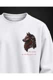 Kurt Baskılı Beyaz Sweatshirt
