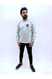 Bisiklet Yaka Ön Baskılı Oversize Erkek Sweatshirt