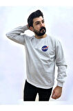 Bisiklet Yaka Ön Baskılı Oversize Erkek Sweatshirt