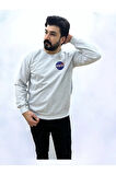 Bisiklet Yaka Ön Baskılı Oversize Erkek Sweatshirt