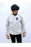 Bisiklet Yaka Ön Baskılı Oversize Erkek Sweatshirt