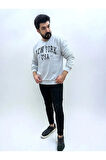 Bisiklet Yaka Erkek Baskılı Sweatshirt