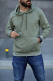 Haki Kapşonlu Erkek Sweatshirt