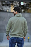 Haki Kapşonlu Erkek Sweatshirt