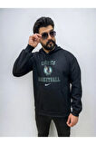 Kapşonlu Ön Baskılı Erkek Sweatshirt Oversize