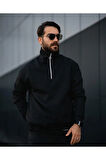 Erkek Yarım Fermuarlı Oversize Sweatshirt