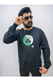 Bisiklet Yaka Erkek Baskılı Sweatshirt