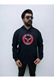 Kapşonlu Ön Baskılı Erkek Sweatshirt Oversize