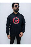 Kapşonlu Ön Baskılı Erkek Sweatshirt Oversize