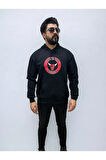 Kapşonlu Ön Baskılı Erkek Sweatshirt Oversize