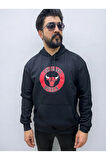 Kapşonlu Ön Baskılı Erkek Sweatshirt Oversize