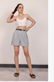Kadın Gri Kemerli Şort