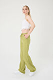 Kadın Yağ Yeşil Keten Karışımlı Bol Kesim Pantolon