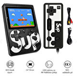 QASUL Büyük Ekran Sup Retro 400 Oyunlu Joystickli Oyun Konsolu Joystick+Tv Bağlantı Kablosu Siyah