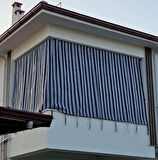 Siyah Gri Çizgili Su Geçirmez Kornişli Bağcıklı Balkon Perdesi Güneşlik Branda