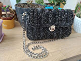 SİYAH RENKLİ EL YAPIMI KANVAS MAKROME ZİNCİR ASKILI ÇANTA (24X14 CM)(HANDMADE)
