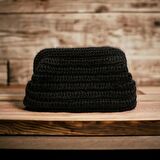 EL YAPIMI SİYAH RENK HASIR GÖRÜNÜMLÜ KAĞIT İP CLUTCH ÇANTA