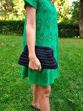 EL YAPIMI SİYAH RENK HASIR GÖRÜNÜMLÜ KAĞIT İP CLUTCH ÇANTA