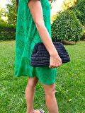EL YAPIMI SİYAH RENK HASIR GÖRÜNÜMLÜ KAĞIT İP CLUTCH ÇANTA