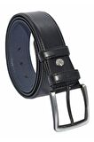 Süzer Deri * 4 cm. Klasik Suni Deri Dikişli Model Kemer Siyah