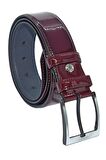 Süzer Deri * 4 cm. Klasik Suni Deri Rugan Kemer Bordo