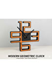 Modern Geometrik Masa Saati - Sessiz Akar Mekanizma - 3D Baskı Turuncu/Siyah Tasarım