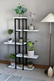 Dekoratif 5 Raflı Metal Çiçeklik, Modern Çok Katlı Saksılık, Bitki Standı, Salon Balkon Saksı Standı