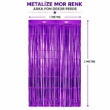 Mor Metalize Parti Perdesi 100x200 cm Dekoratif Fon Mekan Dekoru Süsleme Ürünü